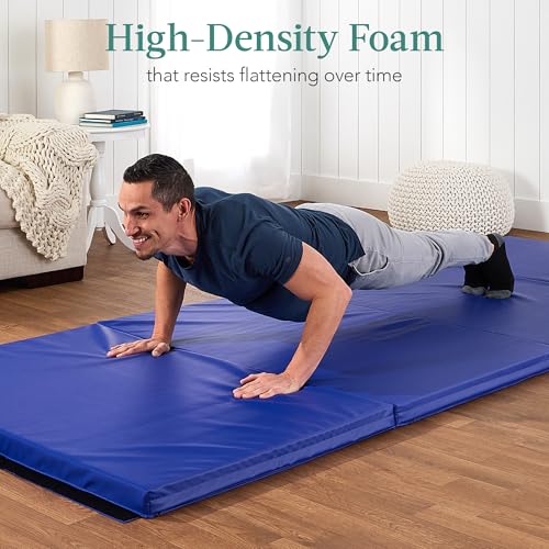 Best Choice Products 10ftx4ftx2in Folding Gym Mat 4-Panel Exercise Gymnastics Aerobics Workout Fitness Floor Mats w/Carrying Handles - color: Dark Blue