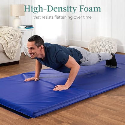 Best Choice Products 10ftx4ftx2in Folding Gym Mat 4-Panel Exercise Gymnastics Aerobics Workout Fitness Floor Mats w/Carrying Handles - color: Dark Blue