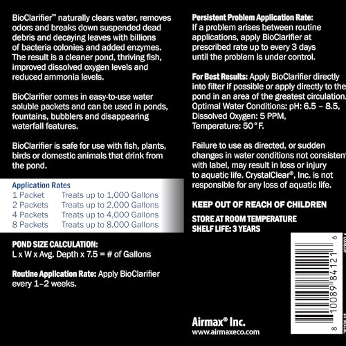 CrystalClear BioClarifier Small Pond & Water Garden Clarifier, 12 Packets | Cleaner for cloudy water with beneficial microbe treatment to improve water clarity; fish, plant & pet safe - size: 12 Packets
