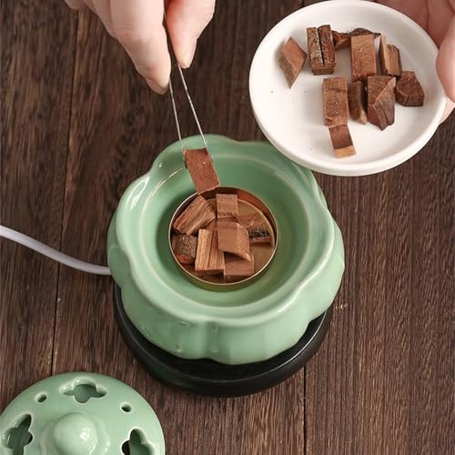Electric Resin Burner with Timing,Ceramic Incense Burner,Frankincense Bakhoor Censer 110 V for Home Porch,Patio,Garden,Office,Yoga, Living Room, Meditation Room (Green)