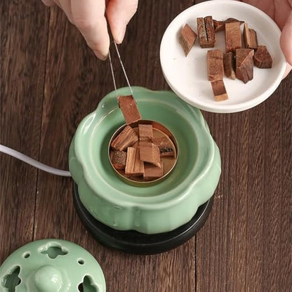 Electric Resin Burner with Timing,Ceramic Incense Burner,Frankincense Bakhoor Censer 110 V for Home Porch,Patio,Garden,Office,Yoga, Living Room, Meditation Room (Green)
