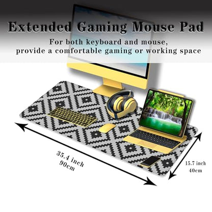 Large Mouse Pad Black and White XXL Mousepad Gaming Mouse Pads Computer Desk Mats Extra Large Desk Pad Non-Slip Rubber Base 35.4" X 15.7" for Game Office, Classic Rhombus Pattern - color: Black/White Classic Geometry