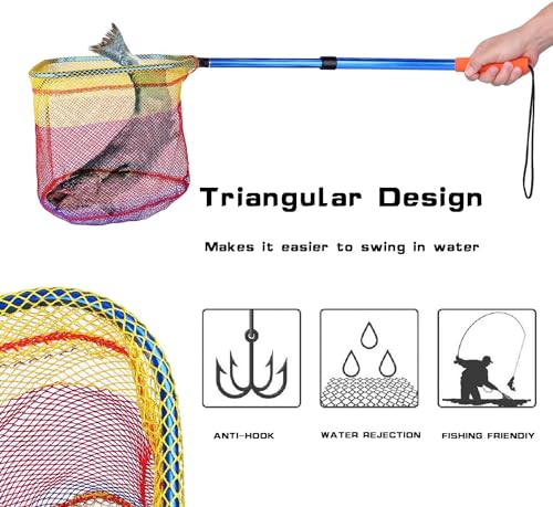 PLUSINNO Kids Fishing Net, Telescopic Lightweight Landing Net with Aluminum Pole Handle and Nylon Mesh, Catch and Release Butterfly Net for Kids Youth Outdoor - color: 2 Pack (Blue)