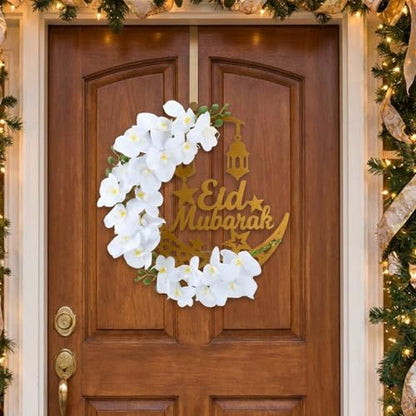 Lineshading Eid 라마단 무바라크 화환 라마단 장식 가정 현관 이드 장식 원형 금속 후프 꽃 벽걸이 화환 벽 창문 실내 실외 농가 장식 (클래식) - style: 클래식