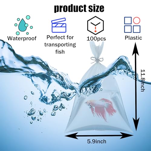 Aogigigio Fish Bags - 100pcs Clear Shipping Bags for Live Fish, 6"X12", Leak Proof, 2 Mil Thick