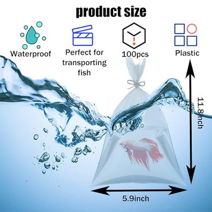 Aogigigio Fish Bags - 100pcs Clear Shipping Bags for Live Fish, 6"X12", Leak Proof, 2 Mil Thick