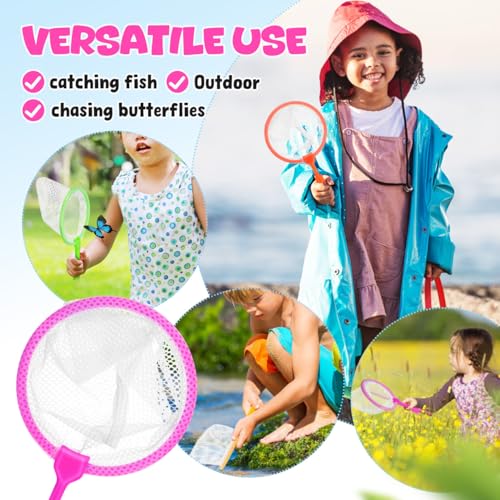 Toddmomy 4Pcs Kids Fishing Net Set, Small Fish Net with Non-Slip Handle, Safe Kids Fish Trap for Aquarium, Pool, Bath & Outdoor Nature Exploration
