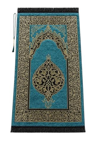 ihvan online Muslim Prayer Rug with 99 Beads Tasbih, Soft Chenille Sajadah, Lightweight & Foldable Janamaz, Portable Travel Prayer Mat, Islamic Gift for Eid, Ramadan, Hajj & Umrah, Mint Green - color: Mint Green