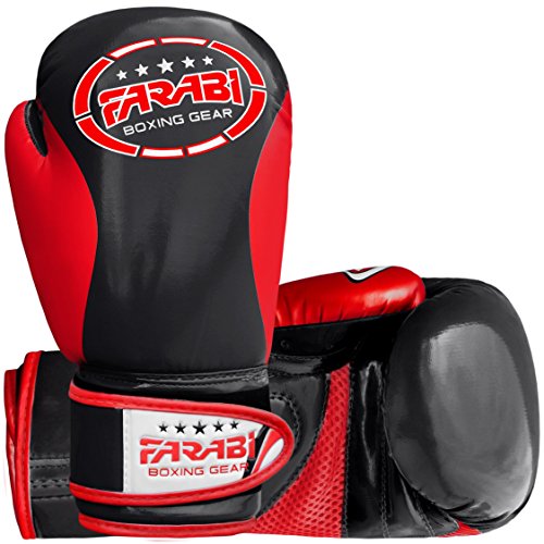 Farabi Boxing Gloves Kids Junior Muay Thai Kick Boxing Training MMA Punching Bag - color: Black Red, size: 4OZ