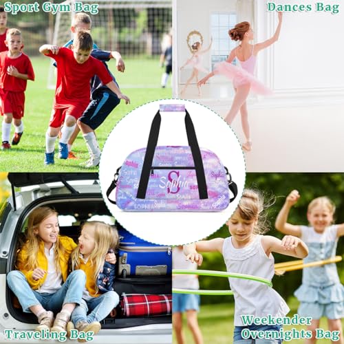 Personalized Gymnast Bags Name Girls, Gym Bag, Dreamy Light Purple | Custom Waterproof Dance Weekender Overnight Sleepover Sports Duffle Bag for Travel Girls - color: Color 20