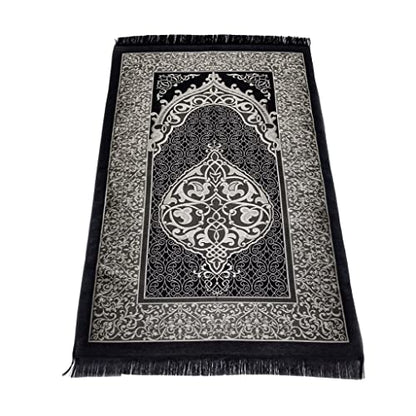 Muslim Prayer Rug and Beads with Elegant Slub Fabric Bag | Janamaz | Sajadah | Soft Islamic Prayer Rug | Islamic & Mawlid Gifts | Prayer Carpet Mat, Taffeta Fabric (Black, 8 Sets) - color: Black, size: 8 Sets