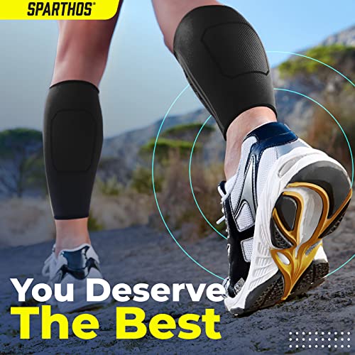 Sparthos Calf Compression Sleeves, Shin Splint Relief Men, Women - Black-M | Leg Compression Sleeves (1 Pair), Varicose Veins, Pain & Cramp Recovery, Air Travel, Nurses, Maternity, Running, Soccer - color: Midnight Black