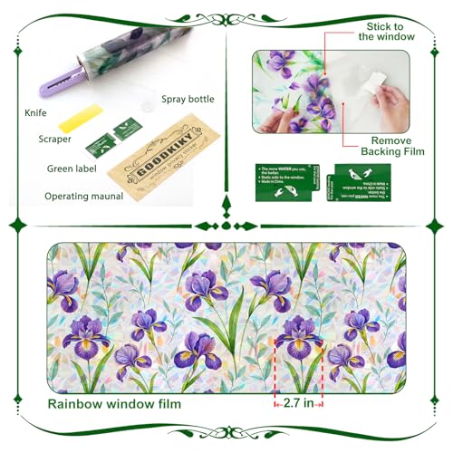 Rainbow Stained Glass Window Privacy Film,Anti-UV Heat Blocking Save Energy - color: Rainbow Iris, size: 23.5*78.5