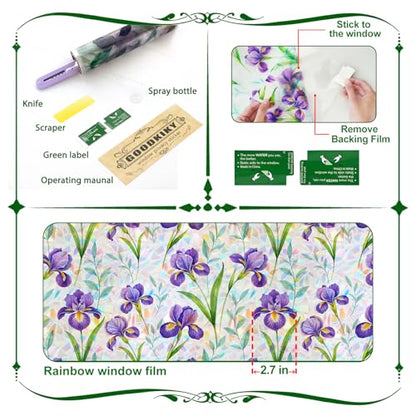 Rainbow Stained Glass Window Privacy Film,Anti-UV Heat Blocking Save Energy - color: Rainbow Iris, size: 23.5*78.5