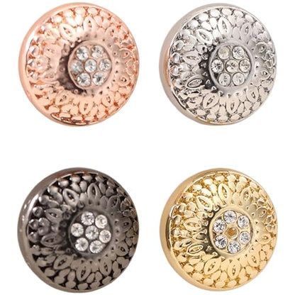 4 Pcs Hijab Pins, Metal Grip Fasteners with Rhinestone Decoration, Strong Scarf Brooch for Muslim Cover, Alloy Gold Silver Rose Black, No-Snag Fabric Secure