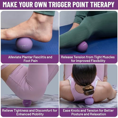 Silicone Massage Lacrosse Balls for Trigger Point Therapy, Muscle Knots, and Physical Therapy. Set of 2 Balls with Carrying Bag. Latex-Free. Ideal for Deep Tissue Massage and Myofascial Release - color: Purple Haze