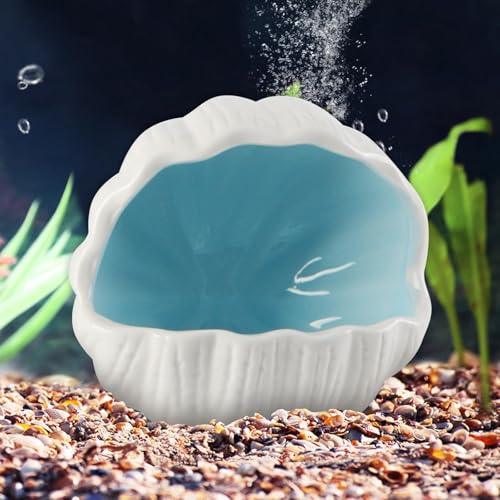 Ceramic Shell Cave with 50 Pearls - Betta Fish & Shrimp Tank Decorative Hideout(Blue + 50PCS Pearl)