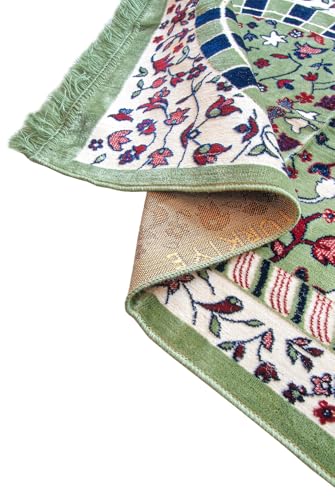 ihvan online Luxury Velvet Muslim Prayer Rug, Janamaz, Thick Soft Sajadah, Portable Travel Prayer Carpet Mat, Islamic Gift for Eid, Ramadan, Hajj & Umrah, Rawdah Green - color: Rawdah Green