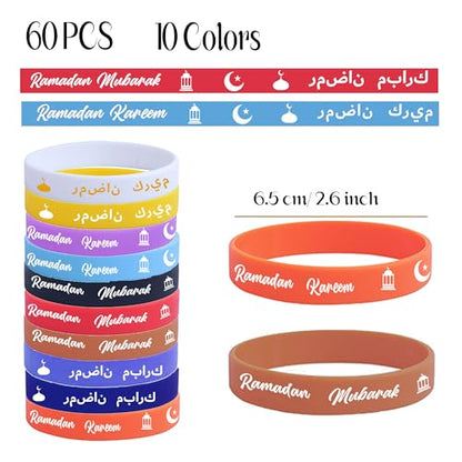 60 Sets Islamic Learning Gifts Bulk, Islamic Party Favors, 99 Names of Allah Bookmarks with Silicone Bracelets, Arabic English Muslim Gifts,Classroom Rewards, Muslim Educational Party Favors - style: Colorful-60