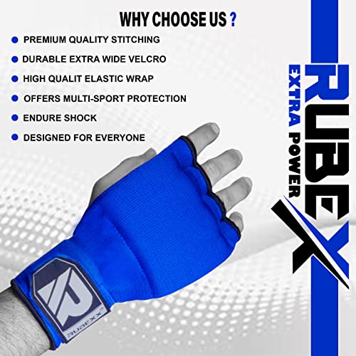 Slip on Boxing Hand Wraps Padded Thick Knuckle Inner Gloves 36 inches Elastic Wrist Strap Quick Wrap Under Mitts for Martial Arts, Muay Thai, MMA, Kickboxing Men Womem - color: Blue, size: X-Large