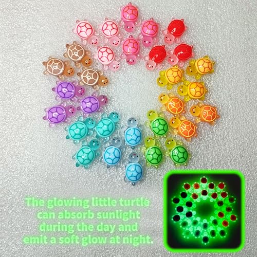100 Pcs Mini Resin Turtles Luminous Tiny Sea Turtle Figures | Glow in the Dark Resin Animals, Small Plastic Ocean Animal, Garden Mini Turtle Figurines , Miniature Landscapes (10 Colors) - size: Mini