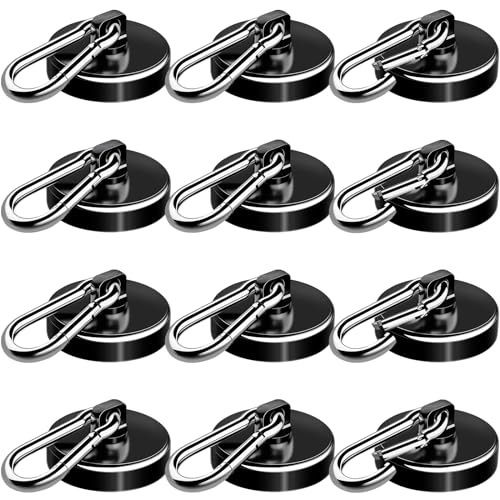E BAVITE Carabiner Magnetic Hooks, 110LBS Strong Black Magnetic Hooks Heavy Duty with Swivel Carabiner Hook, Great for Hanging for Cruise, Garage, Kitchen, Refrigerator, Locker (12-Pack) - color: Black, size: 12P