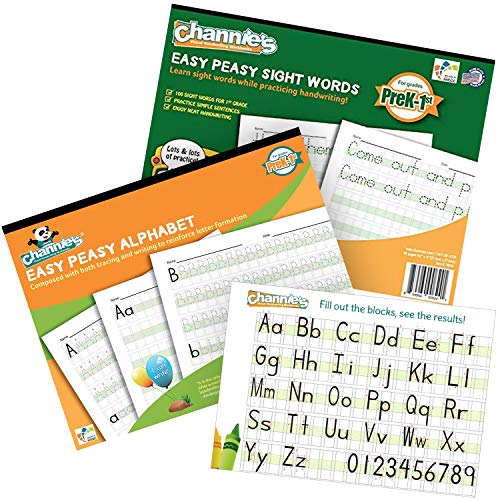 Channie’s Easy Peasy Alphabet, Numbers & Sight Words Workbook, Fun & Color-Coded Preschool, Kindergarten & 1st Grade Alphabet Tracing Book For Daily Writing Practice, 2 Pack - style: Easy Peasy Alphabet & Sight Words Workbooks
