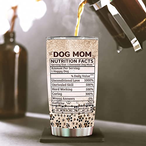 WAZONE Dog Mom Tumbler Cup Paw Print Leopard Nutrition Facts Travel Mug 20oz Stainless Steel Vacuum Insulated Gifts Ideas Birthday Mothers Day Christmas for Moms Women Dogs Lovers - color: Dog Mom