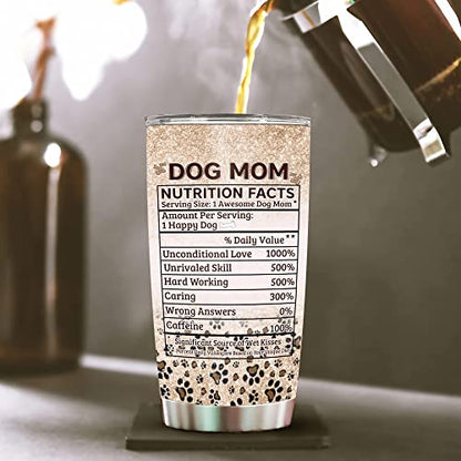 WAZONE Dog Mom Tumbler Cup Paw Print Leopard Nutrition Facts Travel Mug 20oz Stainless Steel Vacuum Insulated Gifts Ideas Birthday Mothers Day Christmas for Moms Women Dogs Lovers - color: Dog Mom