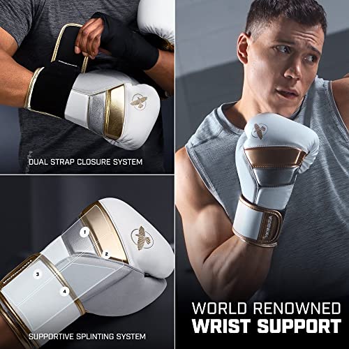 Hayabusa T3 Boxing Gloves - Sparring | Sparring Gloves, Muay Thai Gloves, Kickboxing Gloves, Heavy Bag Gloves, Boxing Gloves for Men and Women, Boxing Gloves - color: White/Gold, size: 12oz