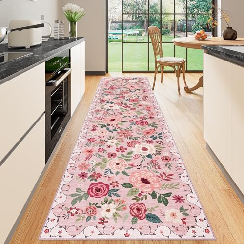 DUKINO 2.6x10 Runner Rug for Hallway, Washable Kitchen Rugs Non Slip, Pink - color: Pink, size: 2'6" x 10' (Rectangular)