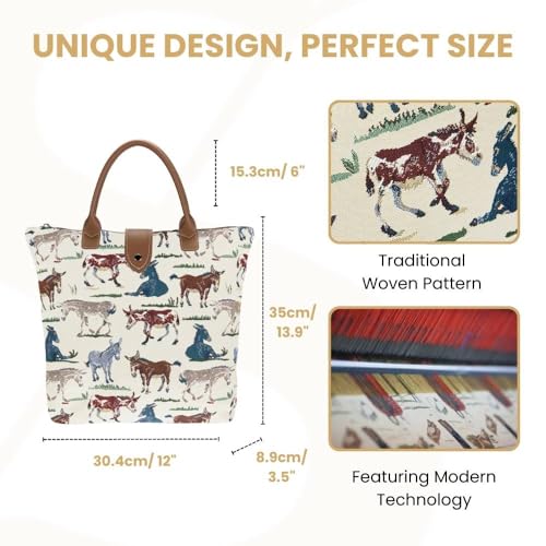 Signare Tapestry Foldable Tote Bag Reusable Shopping Bag Grocery Bag - color: Happy Donkey