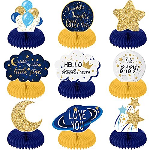 Outus 9 Pcs Twinkle Little Star Baby Shower Centerpieces, Blue and Gold