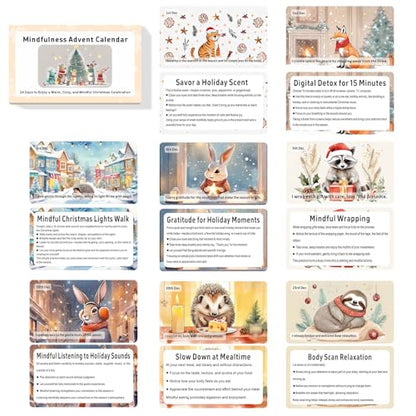 Mindfulness Advent Calendar for Teen Girls – 24 Days of Cozy Holiday Activities with Cute Animal Illustrations | Christmas Self-Care & Emotional Support Gift for Adults and Families