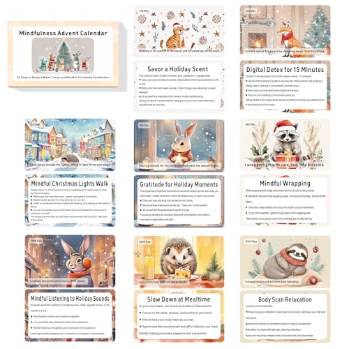 Mindfulness Advent Calendar for Teen Girls – 24 Days of Cozy Holiday Activities with Cute Animal Illustrations | Christmas Self-Care & Emotional Support Gift for Adults and Families