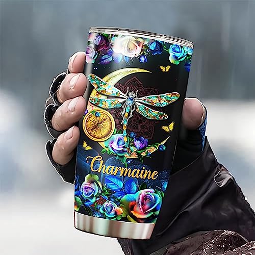 WAZONE Personalized Dragonfly Tumbler I Will Hold You In My Heart Until I Hold You In Heaven Stainless Steel Travel Mug Rose Flower Mandala Dragonflies Memorial Gifts Insulated Cup 20Oz 30Oz - color: Dragonfly