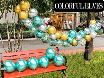 12 Inch 100 Pcs Latex Metallic Chrome Balloons Helium Shiny Thicken Balloons Party Decoration (Green) - color: Green