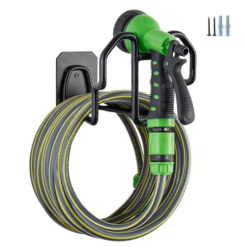 Wall Mount Hose Holder w/Nozzle Slot, Rust Resistant,Glossy Black | Multi-purpose heavy duty garden hose holder with rust resistance,easy to assemble for indoor and outdoor use,fits 100ft hoses - color: Glossy Black