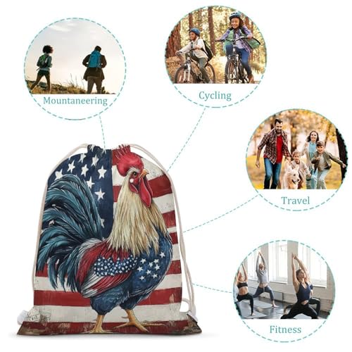 Rooster And American Flag Drawstring Backpack Canvas String Bag Lightweight Sports Gym Bag for Men Women - color: Color-2