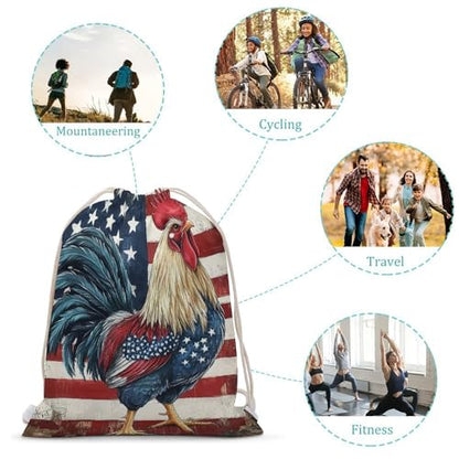 Rooster And American Flag Drawstring Backpack Canvas String Bag Lightweight Sports Gym Bag for Men Women - color: Color-2