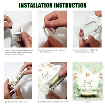 24 Pcs Eid Mubarak Money Holder Cards for Cash Gift, Eid Greeting Cards Money Holder Decoration Ornaments with Cover for Muslim Party Supplies