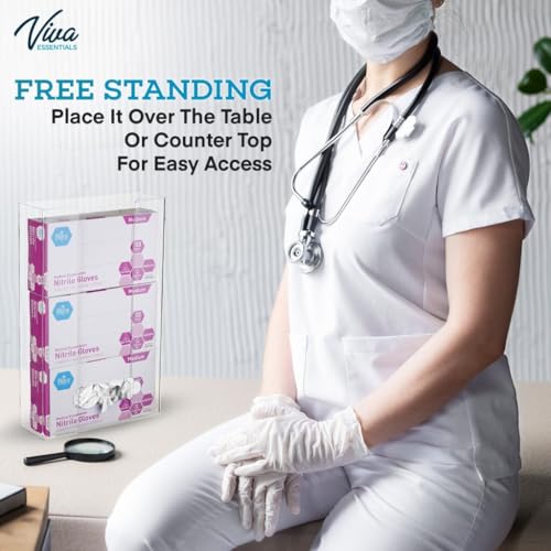 AdirMed VivaEssentials Triple Glove Box Holder, Wall Mount or Free Standing Clear Acrylic Glove Holder - color: Clear, style: 3 Box Capacity