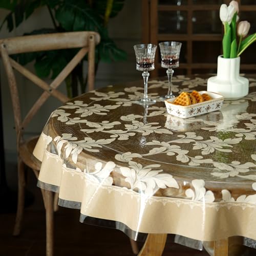 Vinyl Tablecloth Round Clear Table Cover Protector, 60" Round - color: Scroll Grass, size: 60" (Round)