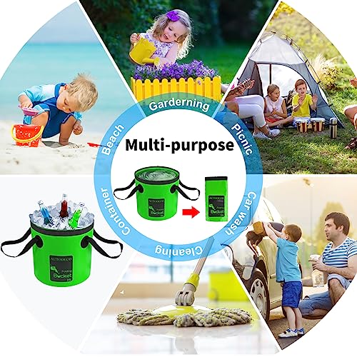 Collapsible Bucket 5 Gallon Container Folding Water Bucket Portable Wash Basin 20L - color: Dark Green
