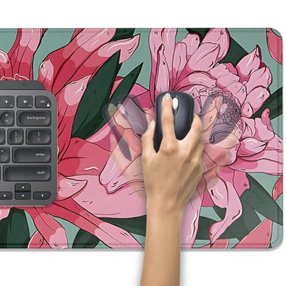 Pink and Red Flowers Desk Pad Mouse Pad,Large Gaming Floral Mouse Mat with Stitched Edges,Non-Slip Waterproof Rubber Base Mousepad for Office Work Home Desk Mat(27.5X11.8 in) - color: Pink Art Flowers