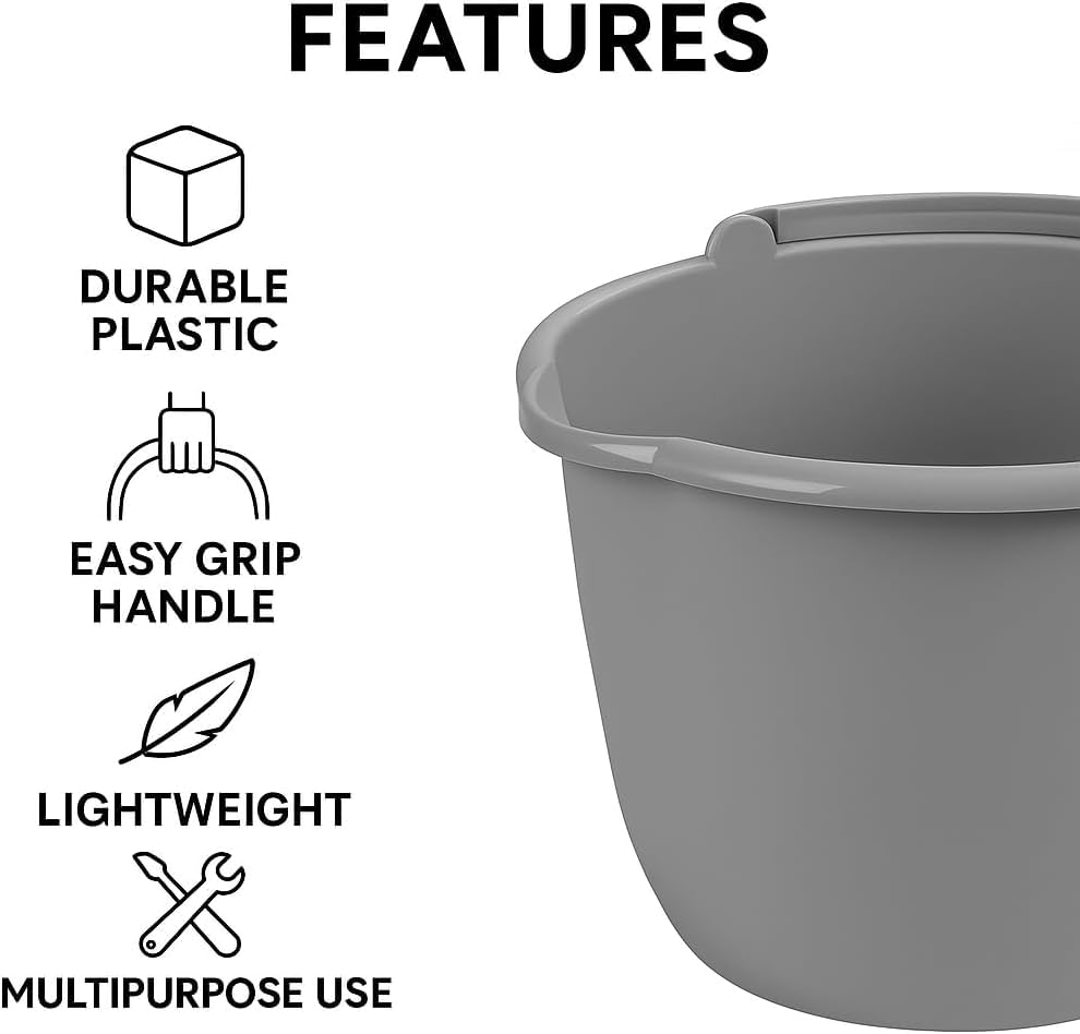 10 Qt. Spout Pail – Classic Titanium Plastic Utility Bucket with Comfortable Handle, Durable Multi-Purpose Pail for Household Cleaning & Storage