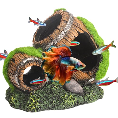 Betta Fish Cave Aquarium Hideout, Fish Tank Ornament, Aquarium Tank Decor Accessories - color: Largedualcask