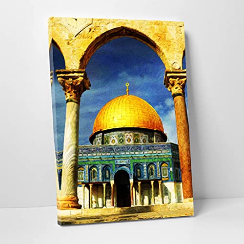 iwa concept | Islamic Wall Art Decoration Masjid Al Aqsa Framed Canvas | Mosque Art | Islamic Ramadan Wall Decorations for Home Modern Muslim Housewarming Gift (32x44 inches, Model-2) - color: Model-2, size: 44"L x 32"W
