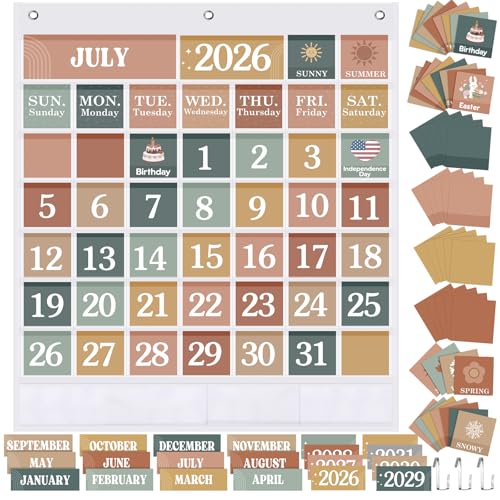 Sinload Classroom Calendar Pocket Chart White, Modern Boho - color: White, style: Modern Boho