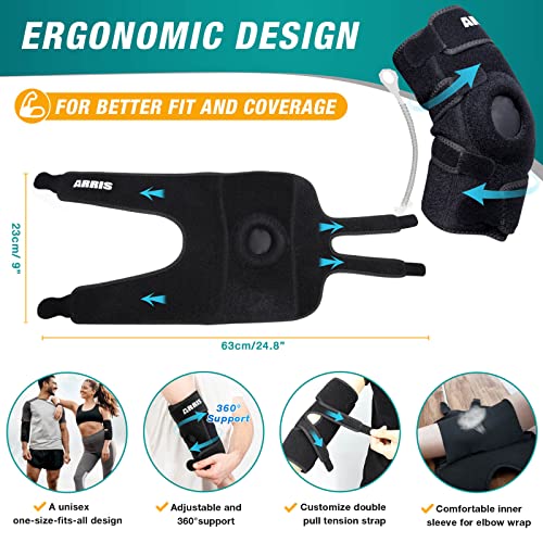 ARRIS Elbow Ice Pack Wrap for Tendonitis and Tennis Elbow, Elbow Brace Ice Wrap with Cold Compress, Arm Ice Sleeve for Tennis Elbow Relief, Golfers Elbow and Sport Injuries